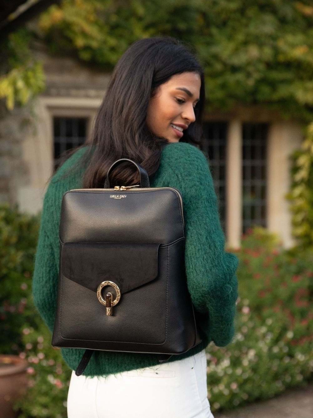 Luella Grey Vegan Leather 'Poppy' Commuter Backpack with Gold Accent